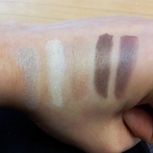 Swatches of the five gorgeous eyeshadow colours